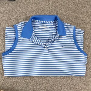 Vineyard Vines Blue and White Sleeveless Golf Polo